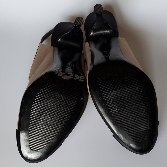 7.5M Linea Paolo Cap Toe Black Beige Olive Green Sling Back Satin Heels Unused - Picture 5 of 10